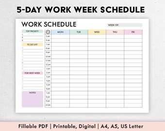 Editable Weekly Schedule | Printable, Digital | Work Week Planner PDF | Weekly Organizer, To Do List, Daily Plan Template, Weekly Checklist