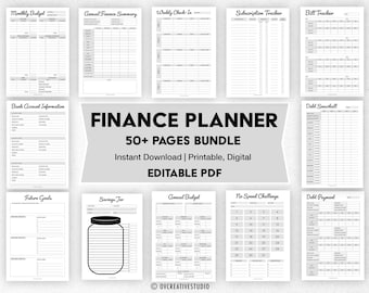 Editable Finance Planner Bundle | Digital PDF, Fillable | Budget Tracker Bundle | Savings Tracker, Budget, Bill Tracker, Spending, Expenses