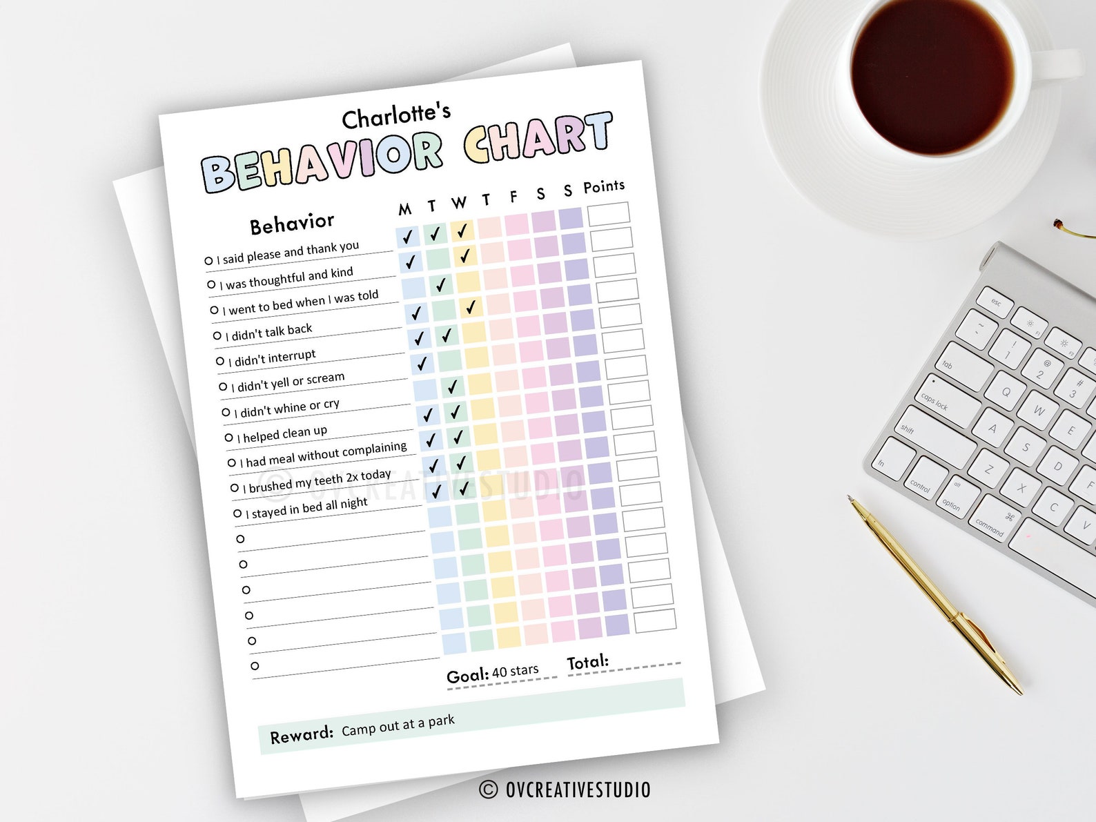 Behavior Reward Chart for Kids | Printable, Editable, Digital PDF ...