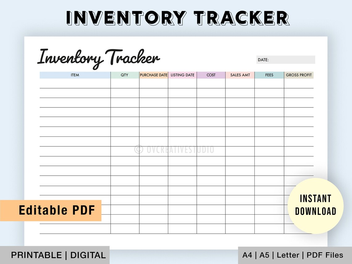 Editable Inventory Tracker Small Business Inventory Etsy