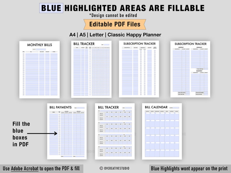 Editable Bill Payment Tracker Bundle | Monthly Bill Tracker Printable ...