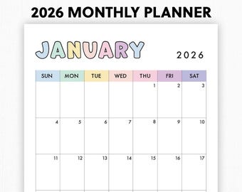2026 Monthly Calendar | Printable, Fillable | Dated Monthly Calendar ...