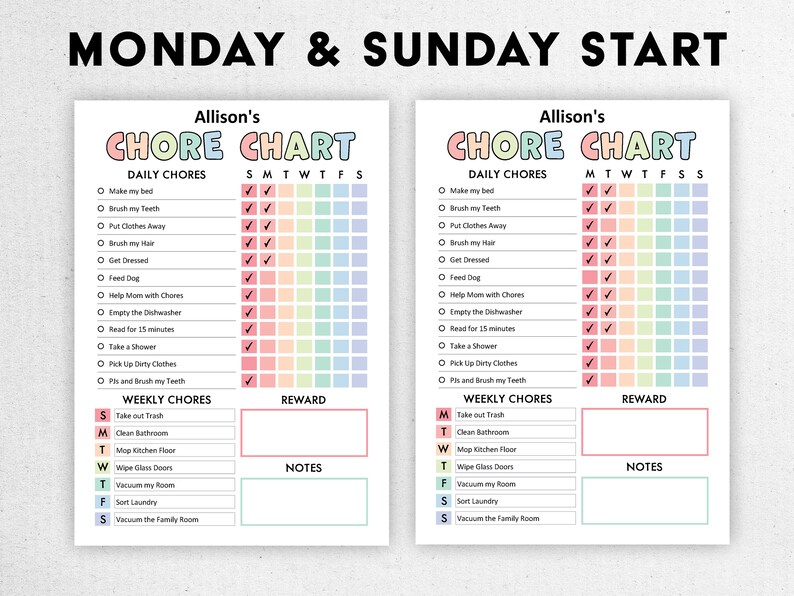 Editable Chore Chart for Multiple Kids | Printable | Responsibility ...