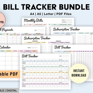 Editable Bill Payment Tracker Bundle | Monthly Bill Tracker Printable | Subscription Tracker, Bill Log | Bill Payment Checklist Digital PDF