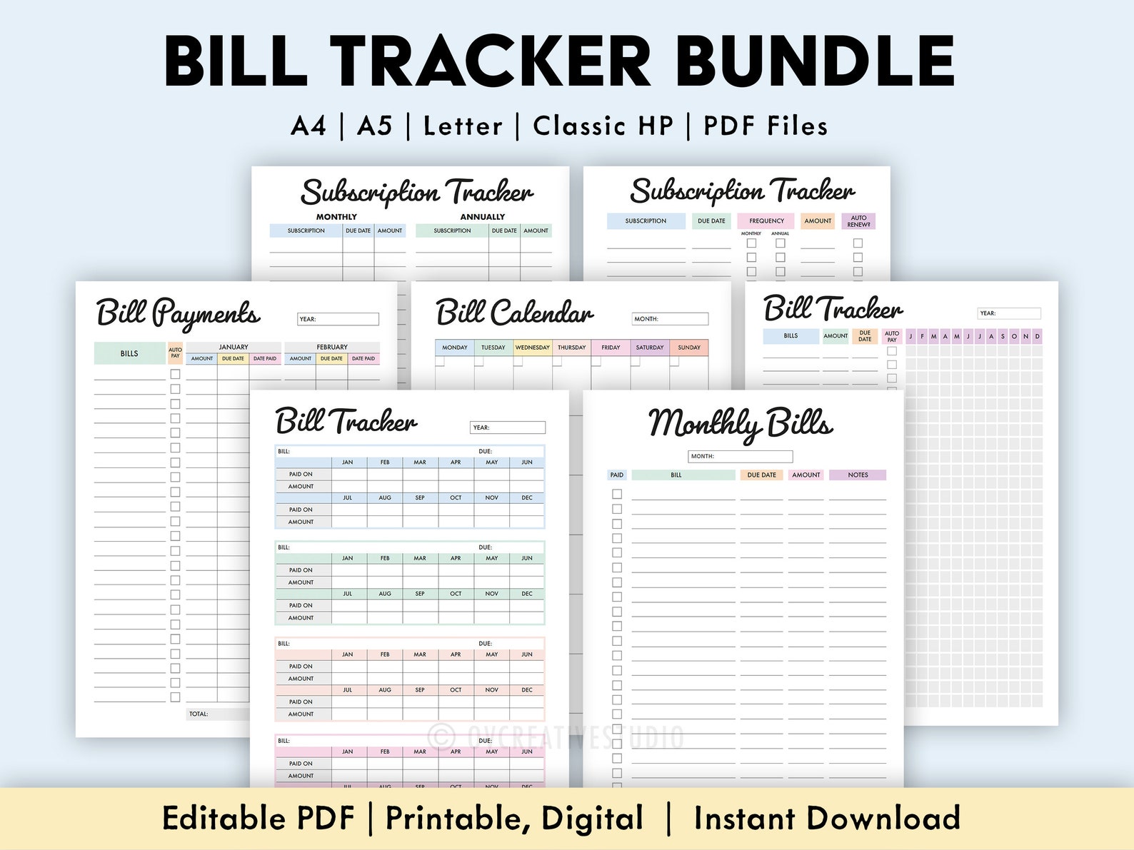 Editable Bill Payment Tracker Bundle | Monthly Bill Tracker Printable ...