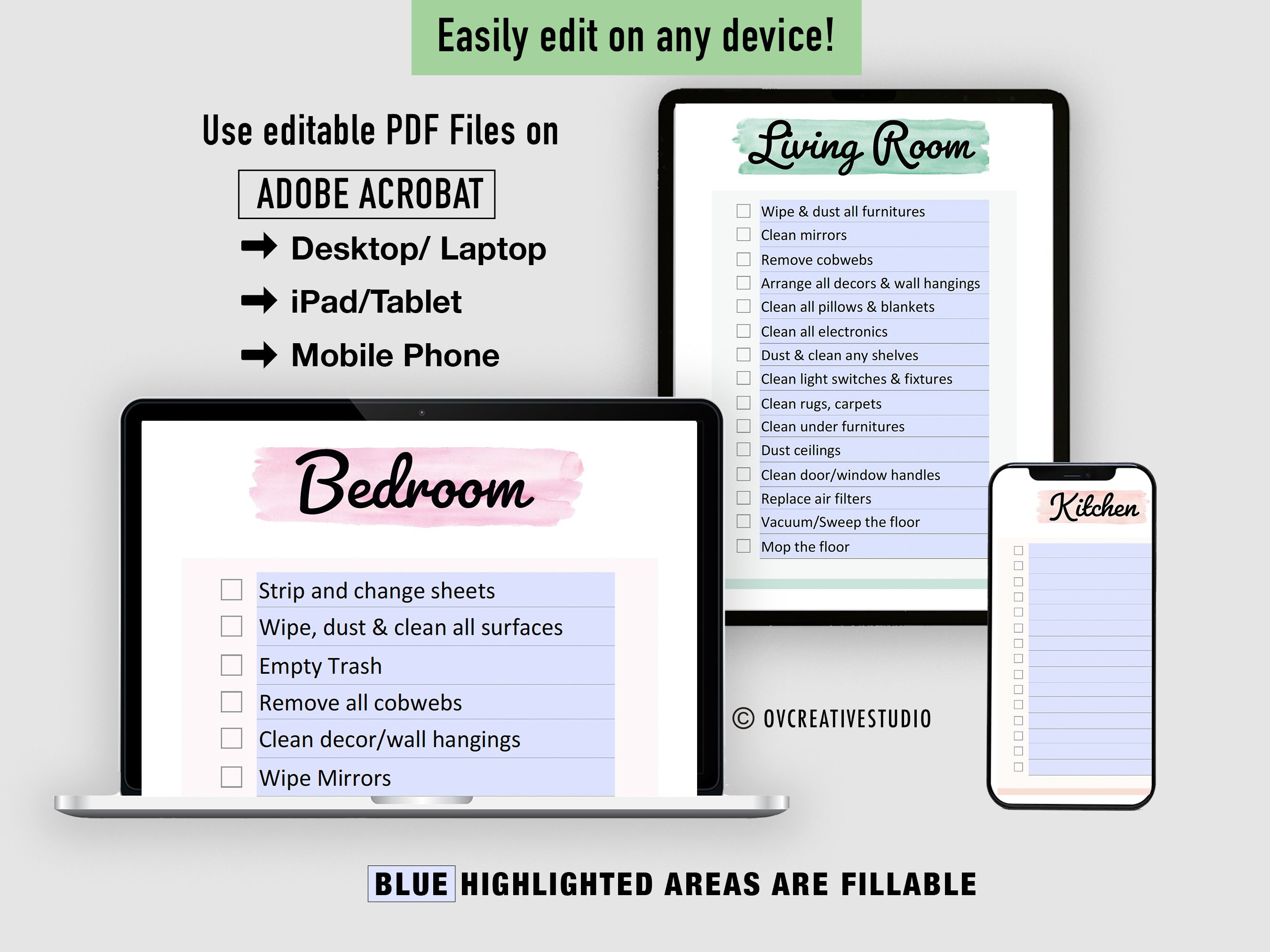 Editable Cleaning Card | Room Cleaning Checklist | Cleaning Planner ...