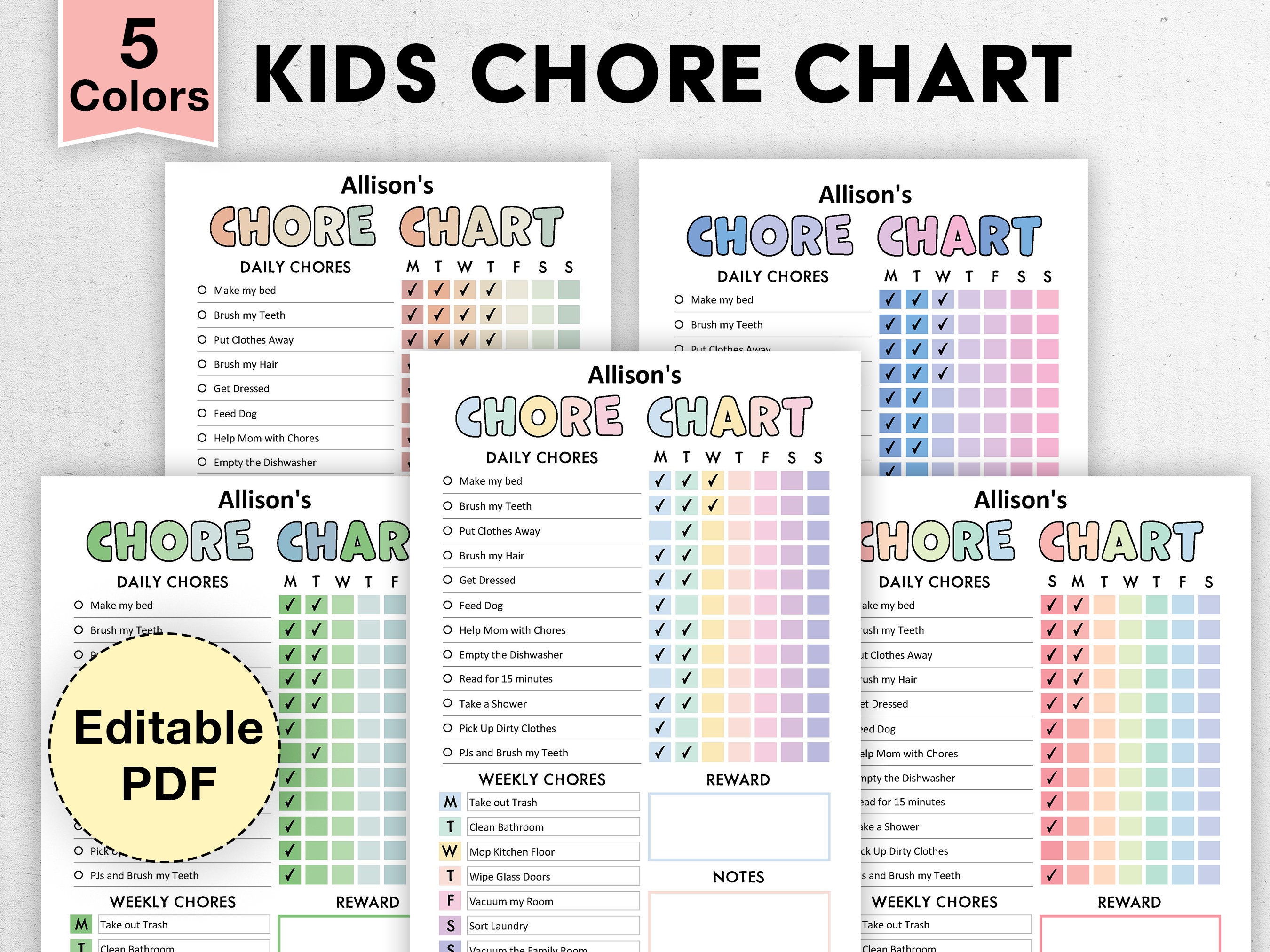 Editable Chore Chart for Multiple Kids | Printable | Responsibility ...