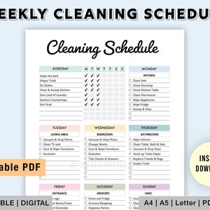 Editable Cleaning Schedule Printable Cleaning Checklist Weekly Cleaning Planner Chore List House Chores Digital PDF image 1