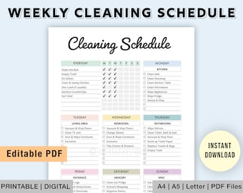 Editable Cleaning Schedule | Printable | Cleaning Checklist | Weekly Cleaning Planner | Chore List | House Chores | Digital | PDF