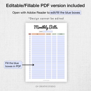 Editable Bill Payment Tracker Bundle | Monthly Bill Tracker Printable ...