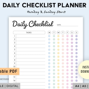 Editable Daily Checklist | Printable Weekly To Do List | Weekly Checklist Template | Daily Task Planner Template | Daily Routine PDF