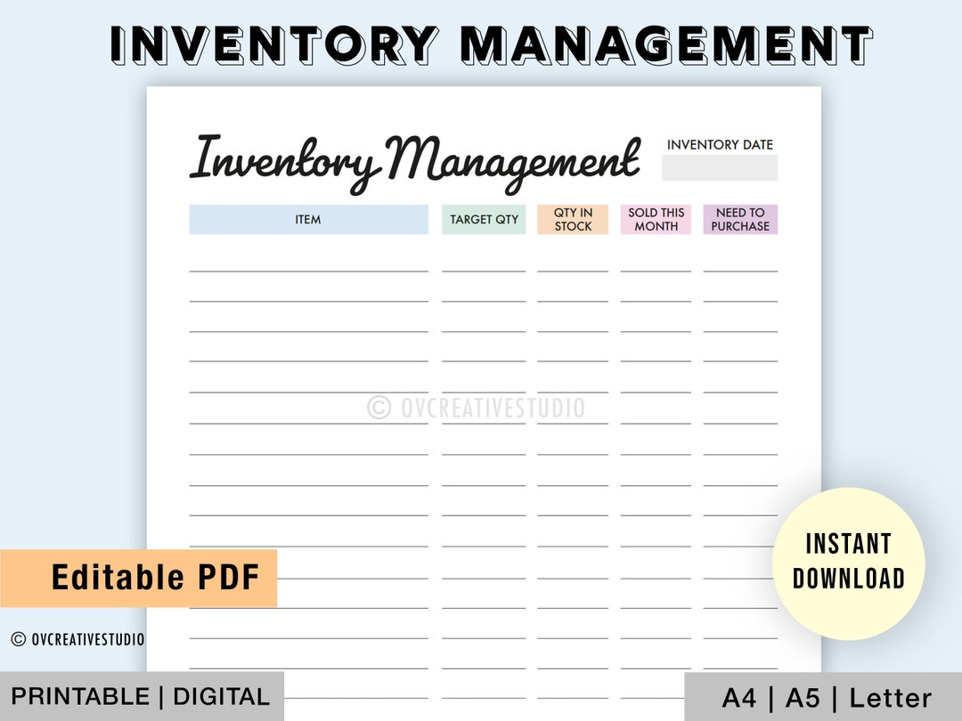 Editable Inventory Management | Printable Inventory Tracker, Inventory ...