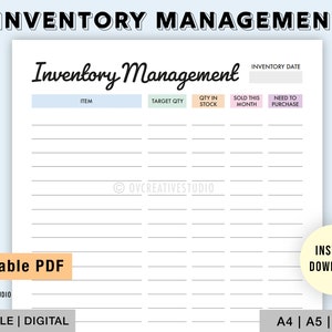 Editable Inventory Management | Printable Inventory Tracker, Inventory Sheet, Small Business Organiser, Inventory Template, Inventory List