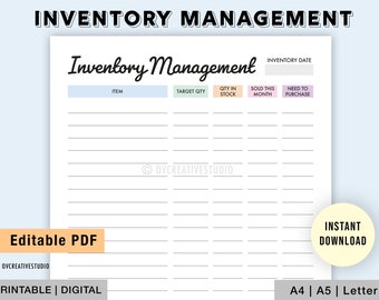 Editable Inventory Management | Printable Inventory Tracker, Inventory Sheet, Small Business Organiser, Inventory Template, Inventory List