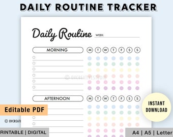 Editable Daily Routine | Printable | Daily Checklist | Morning Routine | Habit Tracker | Routine Planner | Daily Routine Checklist | PDF