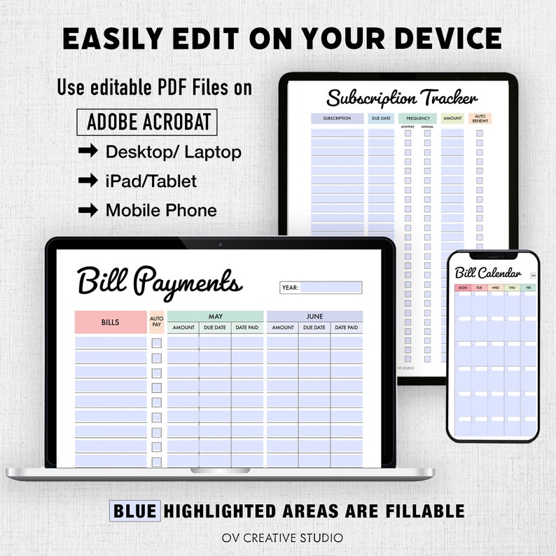 Editable Bill Payment Tracker Bundle | Monthly Bill Tracker Printable ...