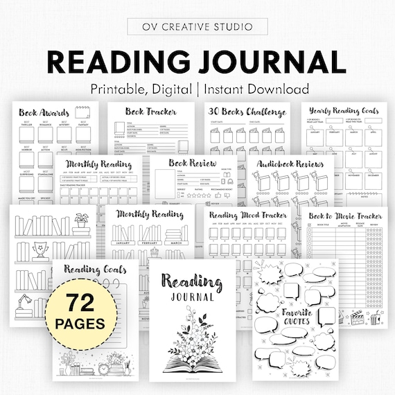 Reading Planner Printable | Reading Journal Bundle | Book Tracker, Log, Challenges, Reviews, Pixel Tracker | Bullet journal Digital Planner