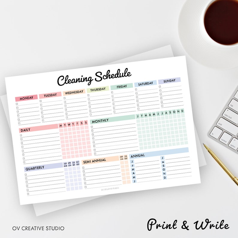 EDITABLE Cleaning Schedule | Printable | Weekly, Monthly, Yearly ...