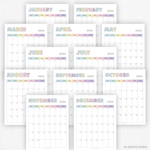 2026 Monthly Calendar | Printable, Fillable | Dated Monthly Template | 2026 Digital | Portrait, Vertical, 2026 Diary Insert | A4, A5, Letter image 2