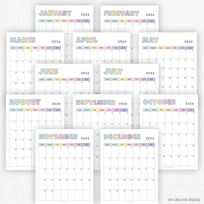 2026 Monthly Calendar | Printable, Fillable | Dated Monthly Template | 2026 Digital | Portrait, Vertical, 2026 Diary Insert | A4, A5, Letter image 2
