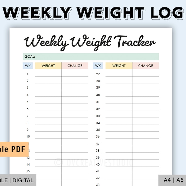 Editable Weekly Weight Tracker | Weight Log | Weight Loss Chart | Weight Loss Tracker | Weight Loss Planner | Weight Tracker Log Printable