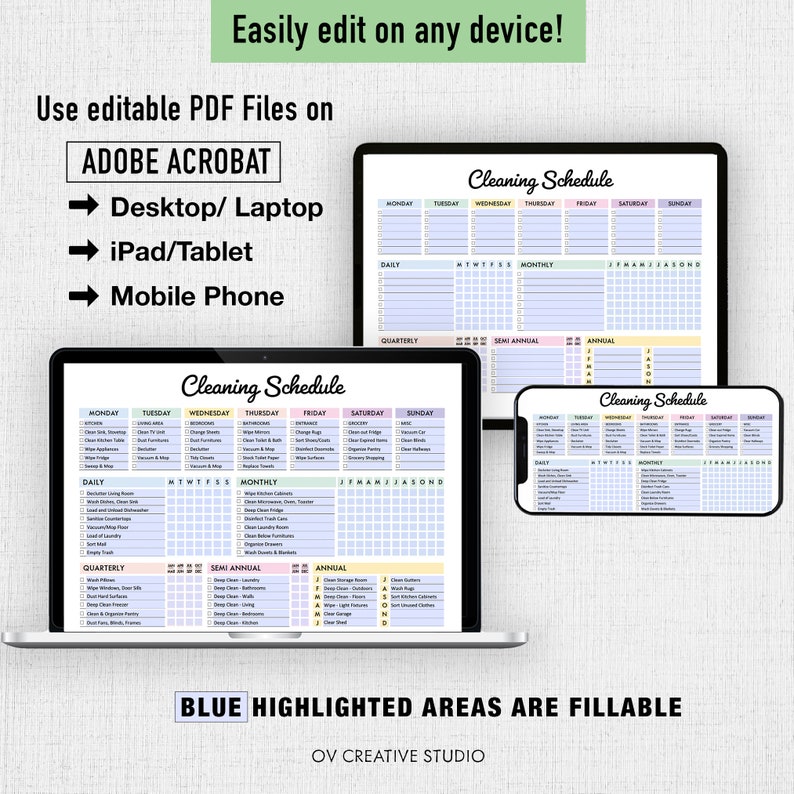 EDITABLE Cleaning Schedule | Printable | Weekly, Monthly, Yearly ...