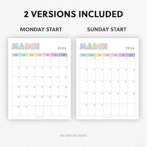 2026 Monthly Calendar | Printable, Fillable | Dated Monthly Template | 2026 Digital | Portrait, Vertical, 2026 Diary Insert | A4, A5, Letter image 3