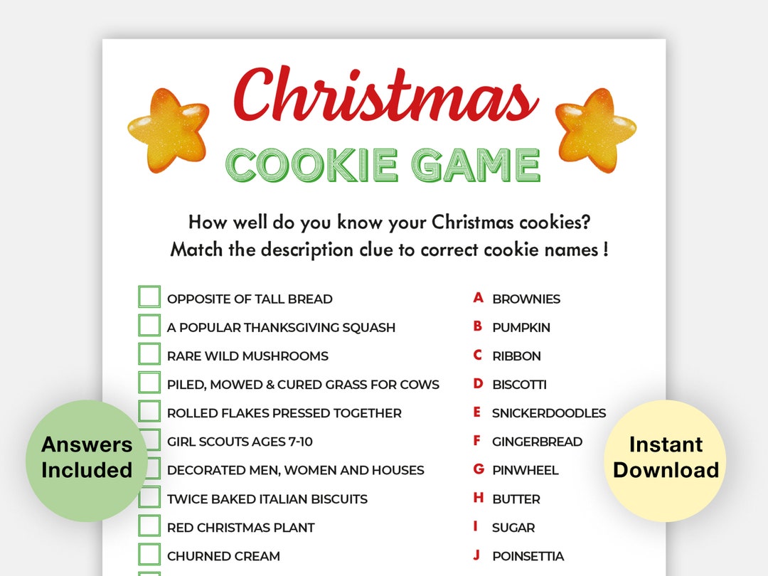 Christmas Cookie Quiz Game Printable Christmas Party Game Christmas ...