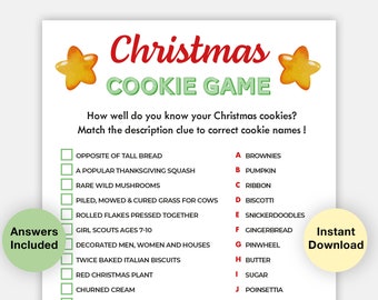 Christmas Cookie Quiz Game Printable | Christmas Party Game| Christmas Family Activity, Christmas Fun Games, Trivia Quiz, Adults, Kids | PDF