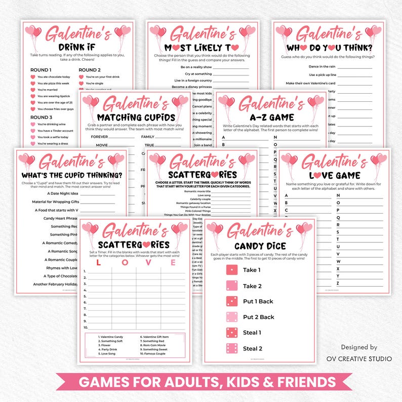 Galentines Day Printable Games | Party Games Bundle | Valentines Games ...