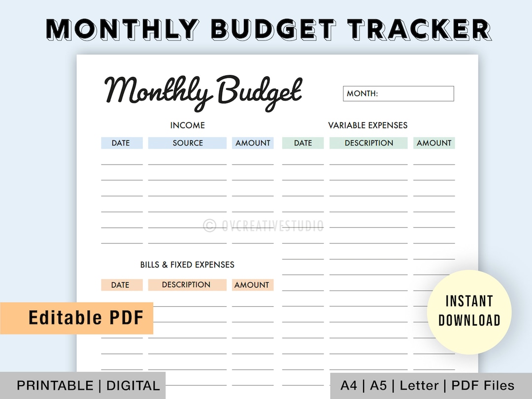 Editable Monthly Budget Tracker | Monthly Budget Printable | Monthly ...