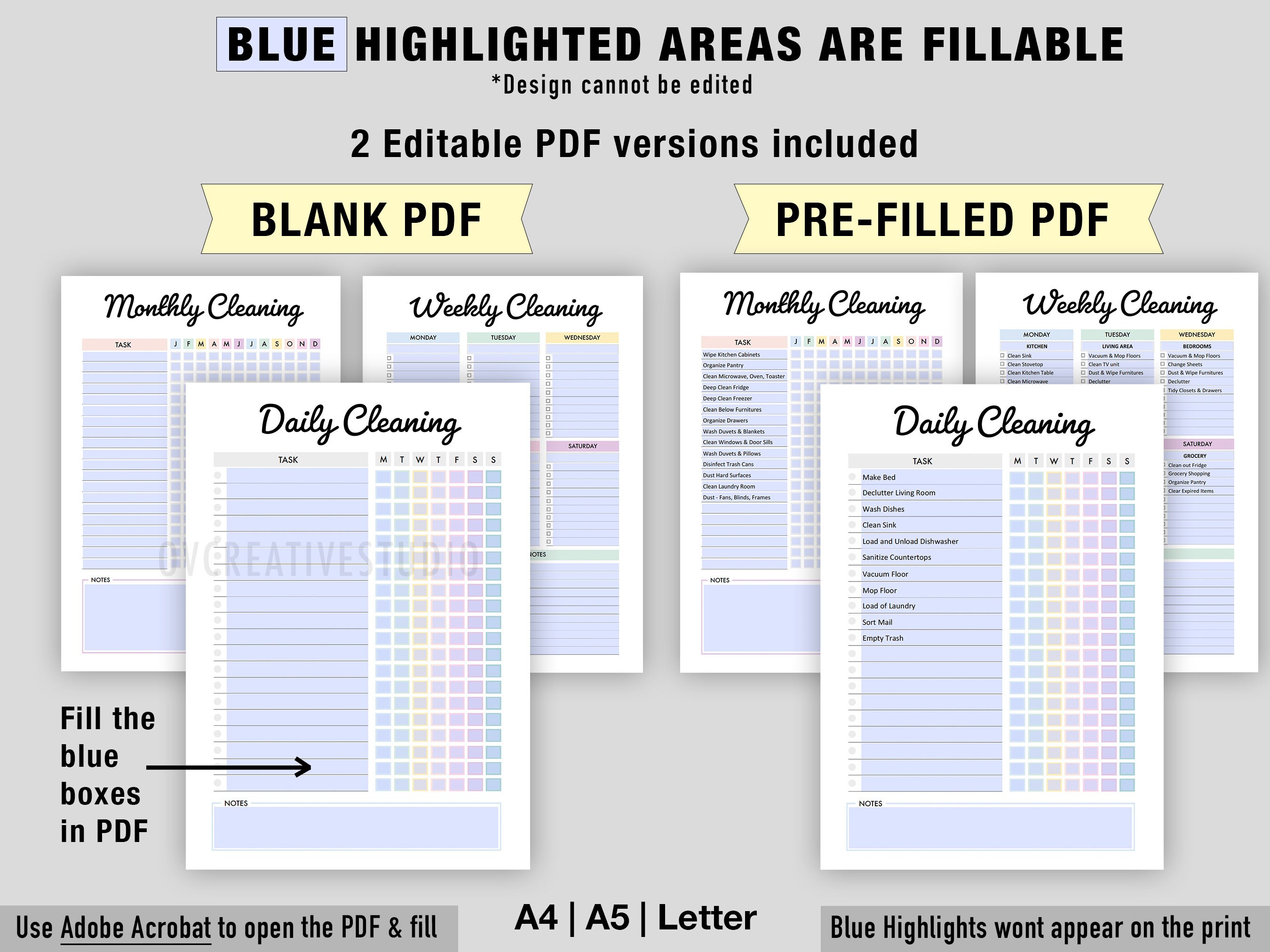 Editable Cleaning Schedule | Printable | Cleaning Checklist | Daily ...