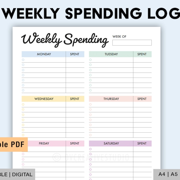 Editable Weekly Spending Tracker | Expense Tracker Printable, Spending Log | Purchase Recorder | Transaction Log | A4, A5, Letter, PDF