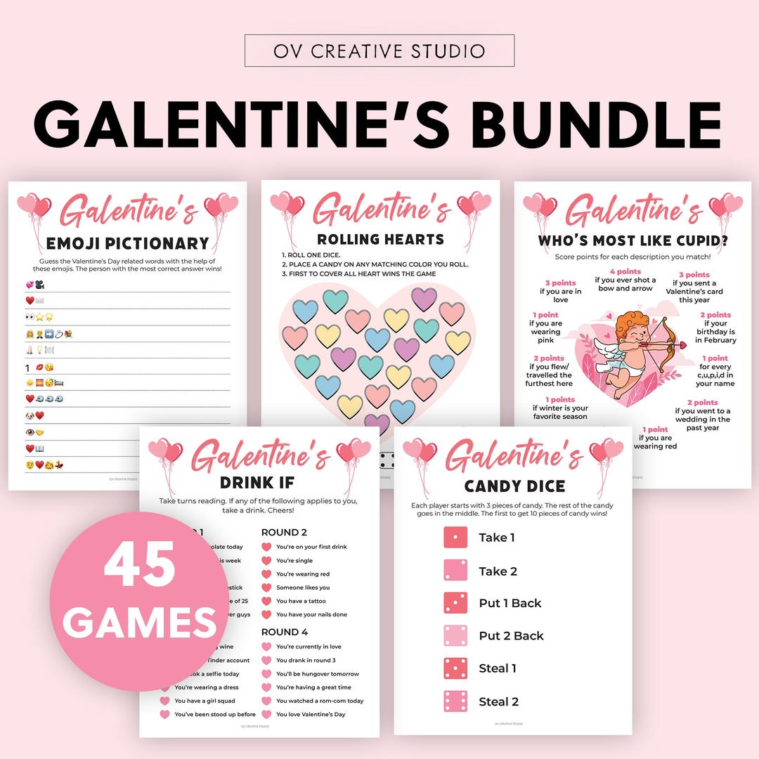 Galentines Day Printable Games Party Games Bundle Valentines Games