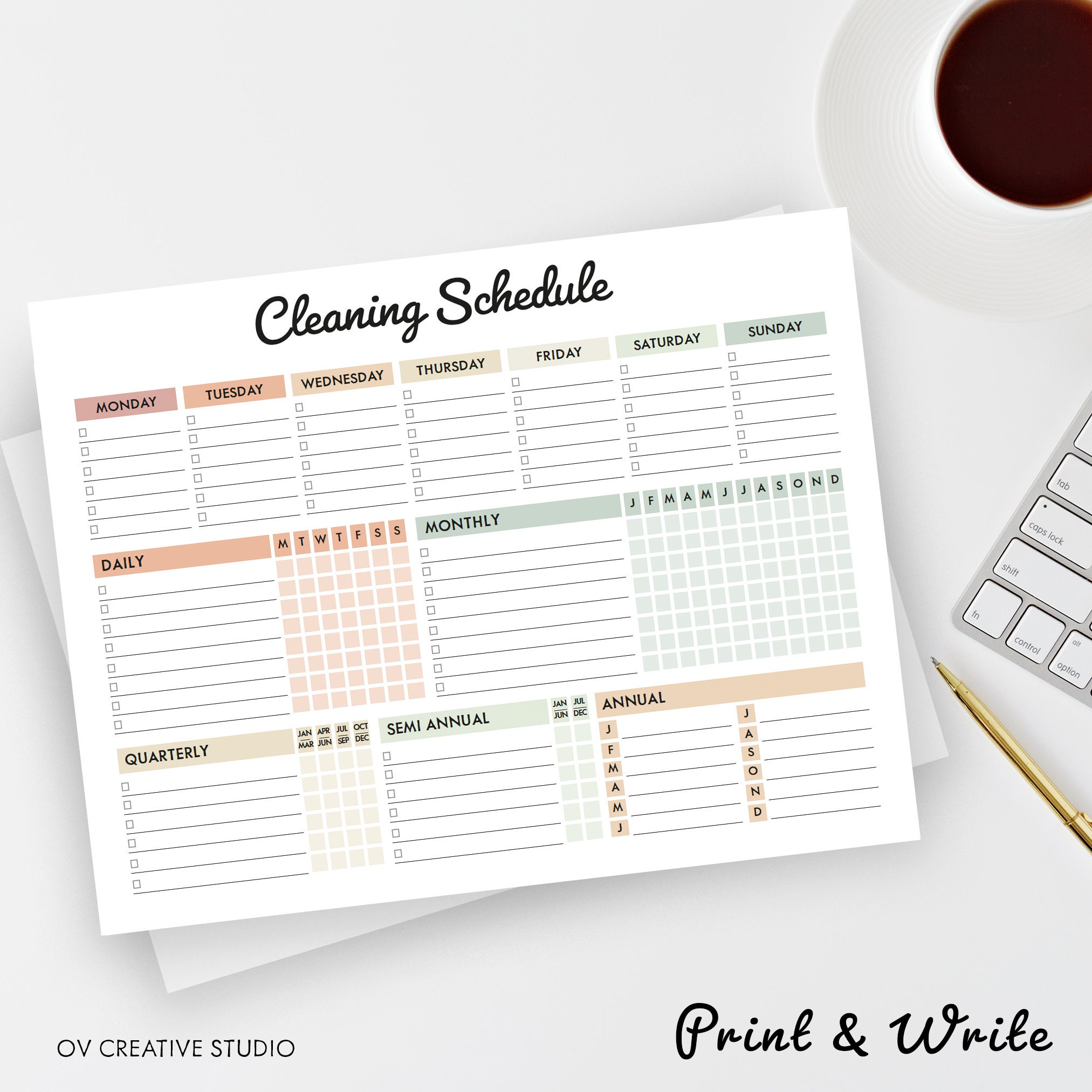 Editable Cleaning Schedule | Printable | Weekly, Monthly, Yearly ...