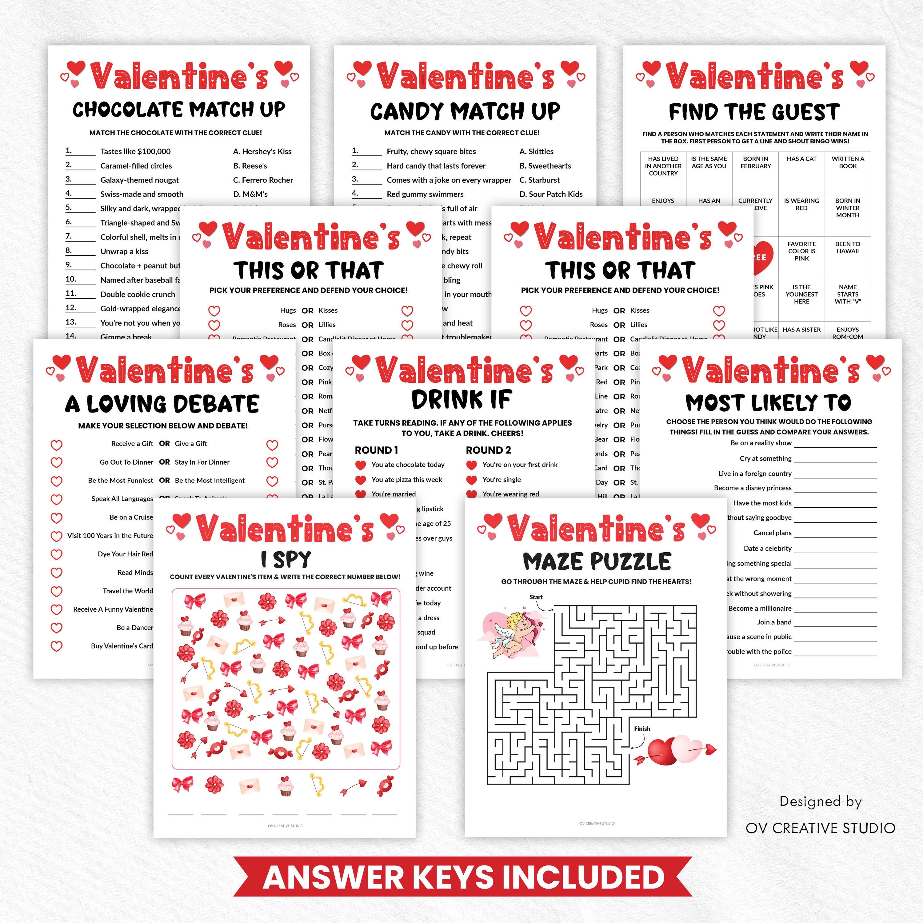 Valentine's Day Printable Games Bundle | Valentine's Party Games for ...