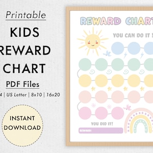 Printable Reward Chart Printable | Rainbow Good Behavior Chart | Kids Chore Chart | Kids Routine Sticker Chart | Digital Download PDF