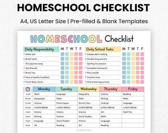 Editable Homeschool Checklist | Printable, Digital | Homeschool Planner, Daily Schedule for Kids, Schoolday Routine, Student Template | PDF
