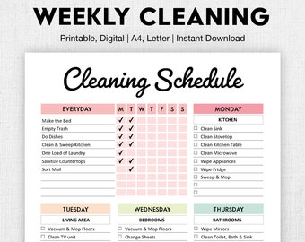 EDITABLE Cleaning Schedule | Printable Cleaning Checklist, Weekly Cleaning Planner | Chore List | House Chores, Household List | Digital PDF