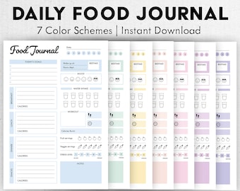 Editable Food Journal | Printable, Digital | Food Diary, Daily Food Journal, Fitness Diet | Meal Journal | Meal Tracker, Calorie Tracker