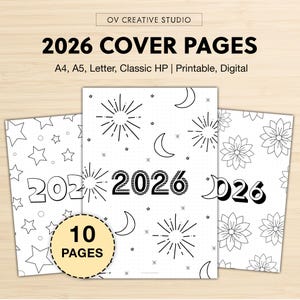 2026 Pages de couverture pour Bullet Journal, agenda numérique, agenda imprimable | Pages de titre de l'année 2026 | Imprimables, modèles PDF | Maison, travail