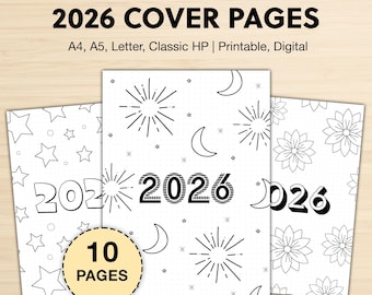 2026 Cover Pages for Bullet Journal, Digital Planner, Printable Planner | 2026 Year Title Pages | Printables, Templates PDF | Home, Work