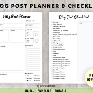 Editable Blog Post Planner & Checklist - Printable, Digital | Content Planner | PDF Files [A4, Letter]