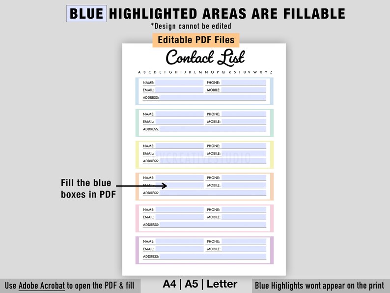 Editable Contact List | Printable Contact List | Address Book | Contact ...