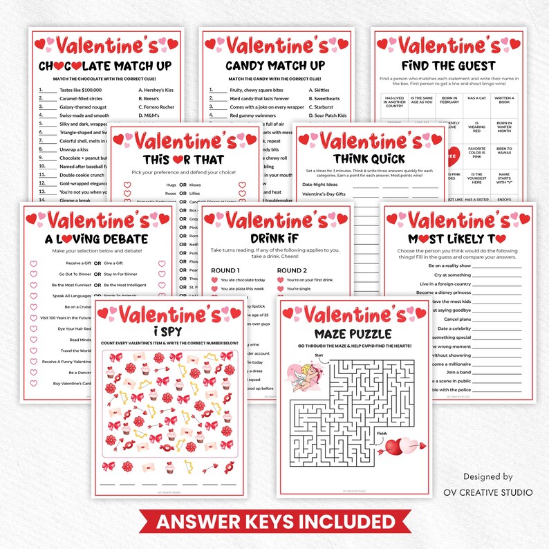Valentines Day Printable Games | Valentines Party Games Bundle ...