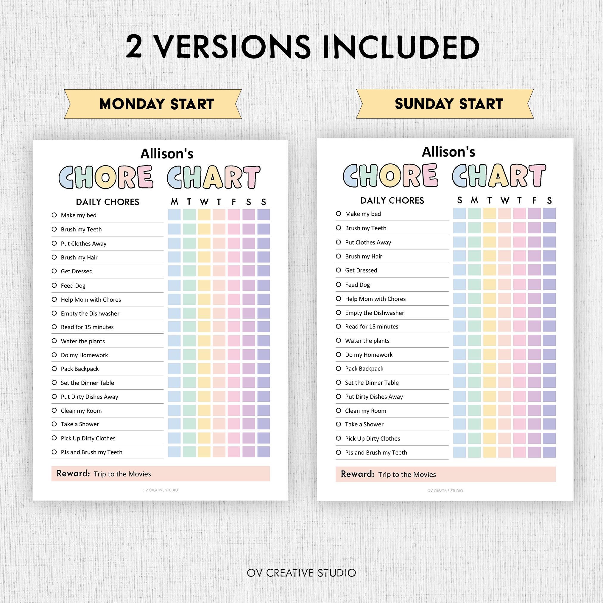 Editable Chore Chart for Kids | Printable | Kids Daily Weekly ...