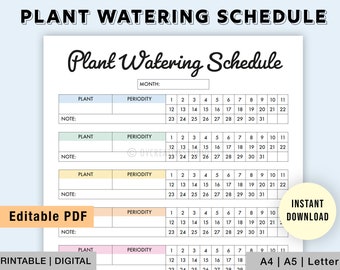 Editable Plant Watering Schedule | Printable Monthly Plant Watering Schedule | Plant Care | House Plant Planner | Plant Watering Chart PDF