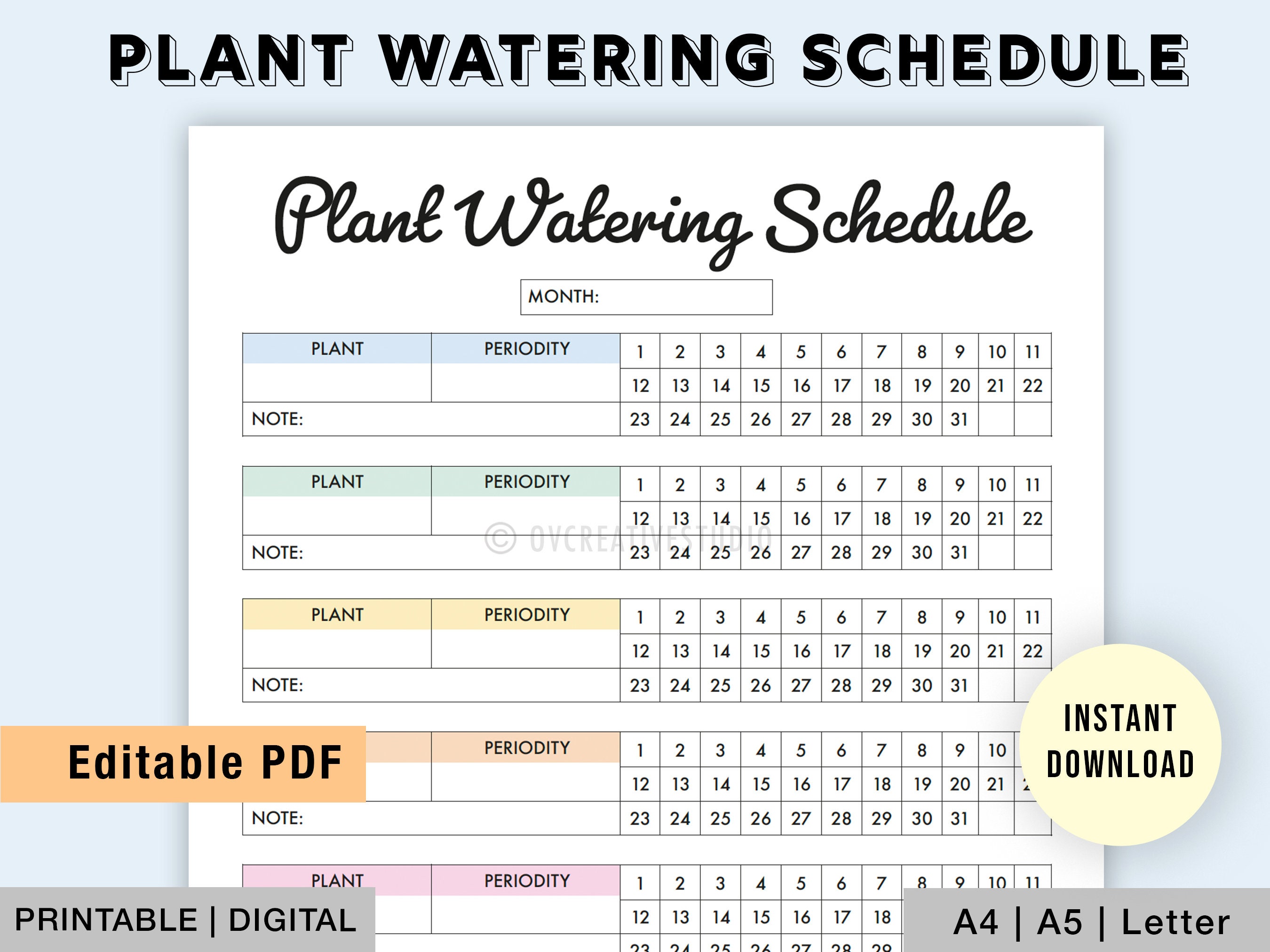 Editable Plant Watering Schedule Printable Monthly Plant Etsy