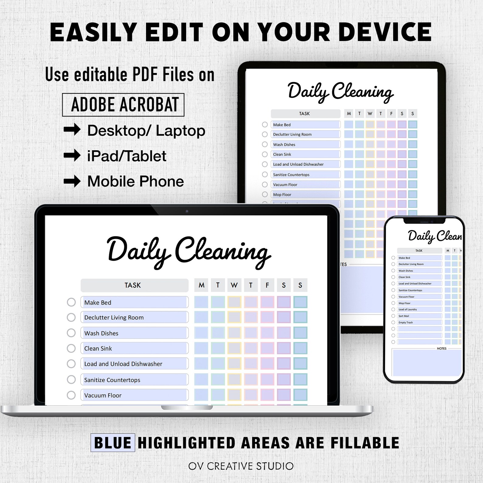 Editable Daily Cleaning Schedule | Printable Weekly Cleaning Planner ...