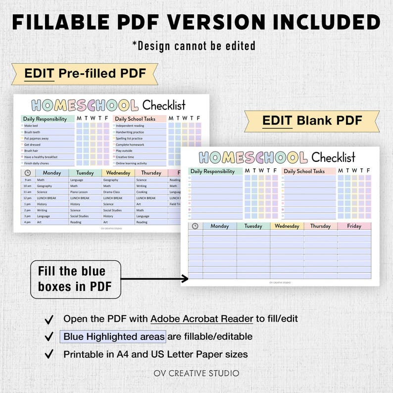 Image showcasing Editable Homeschool Checklist | Printable, Digital | Homeschool Planner ...